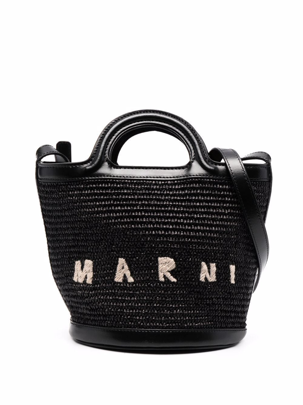 MARNI Stylish Leather and Fabric Handbag with Circular Top Handles