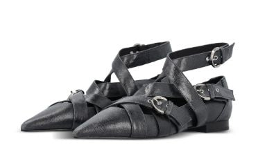 PINKO Leather Pointed Toe Flats with Crossover Strap Detail