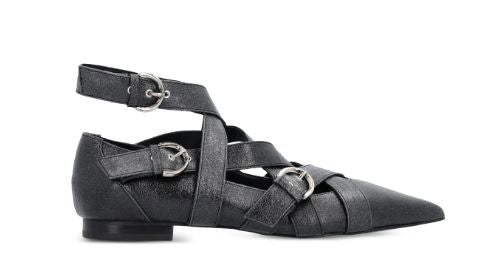 PINKO Leather Pointed Toe Flats with Crossover Strap Detail