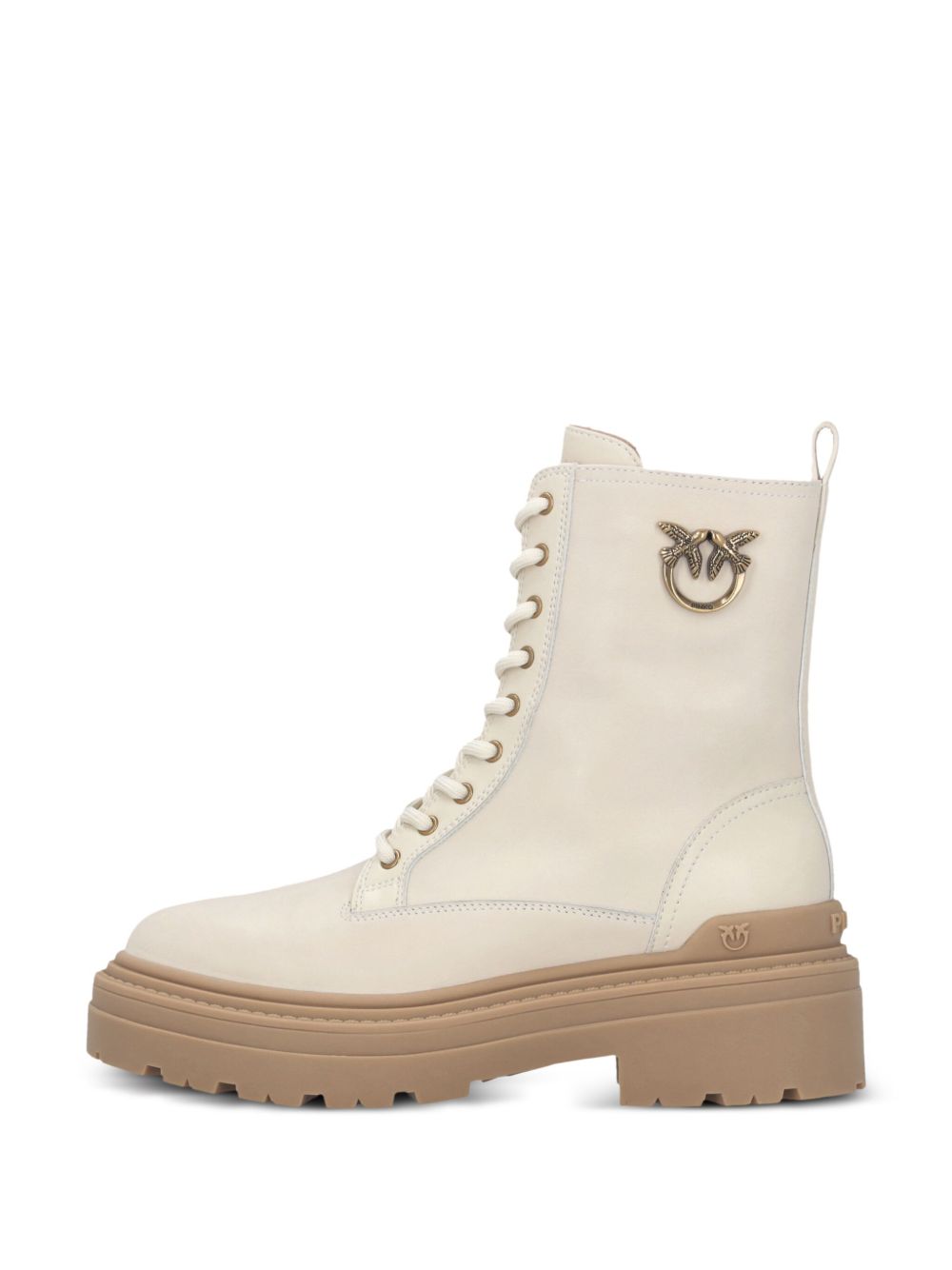 PINKO 100% Leather Buckle Boots - Round Toe Front Lace-Up