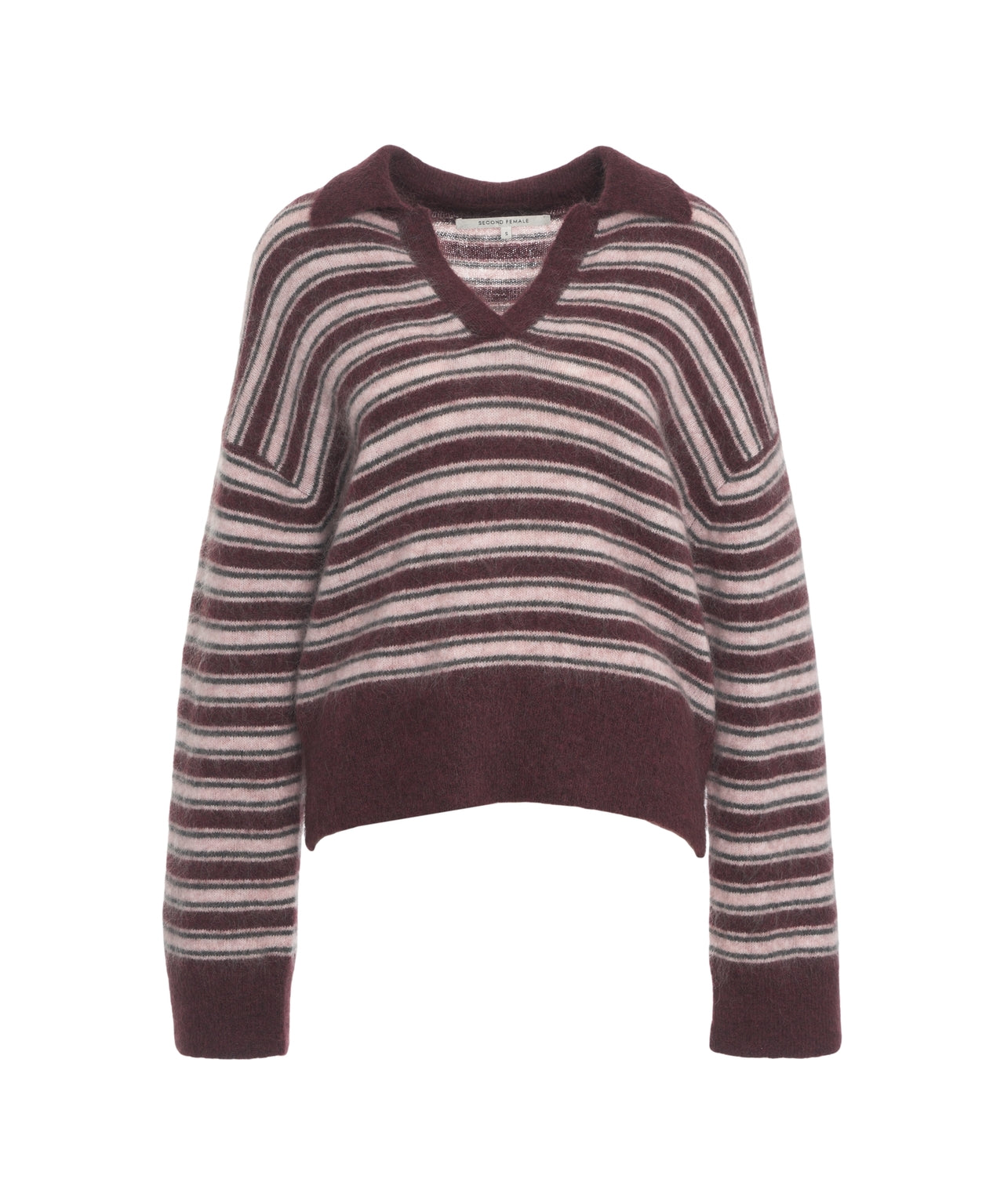 SECOND FEMALE Striped Knit Sweater with Polo Collar