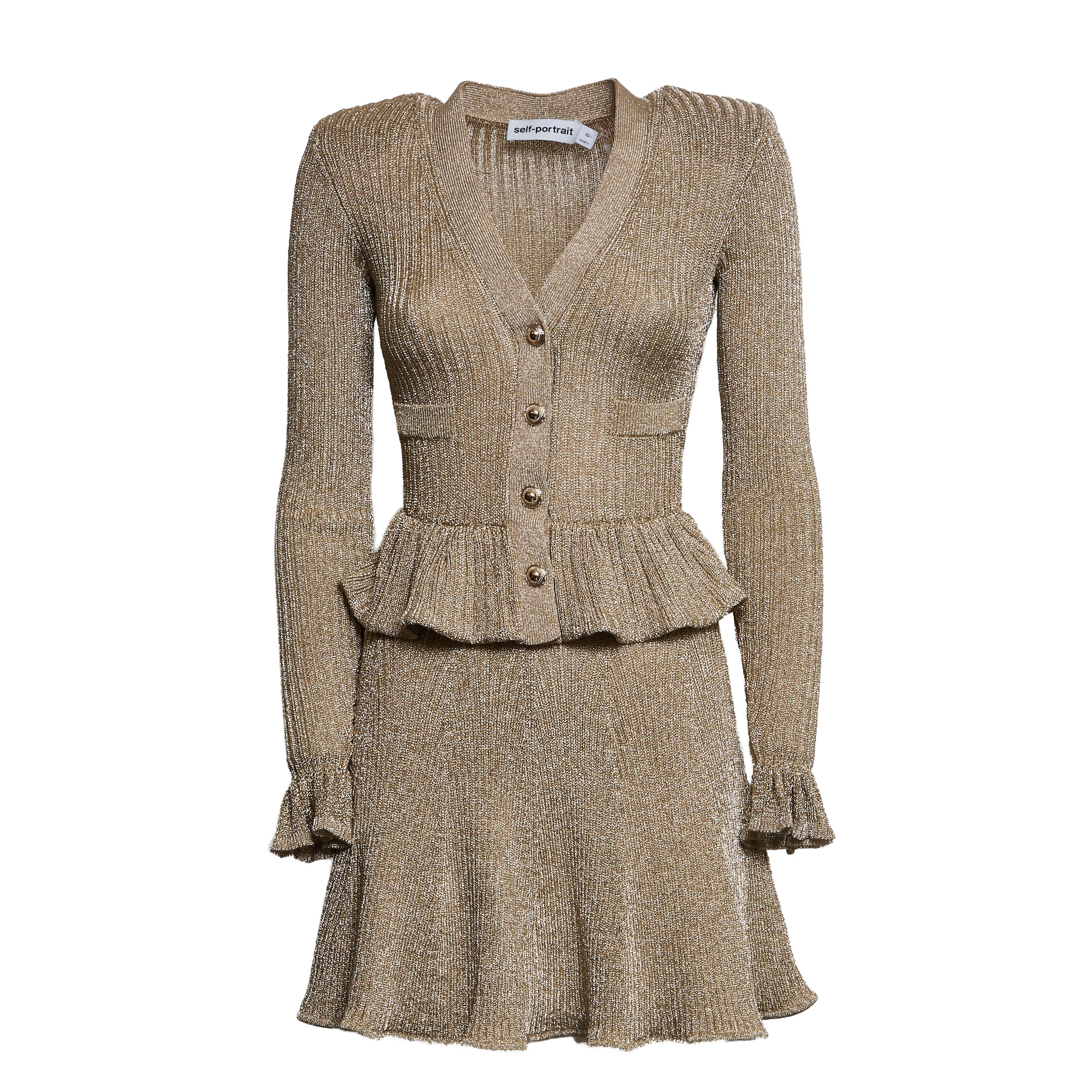 SELF-PORTAIT Peplum Knit Mini Dress with Functional Pockets