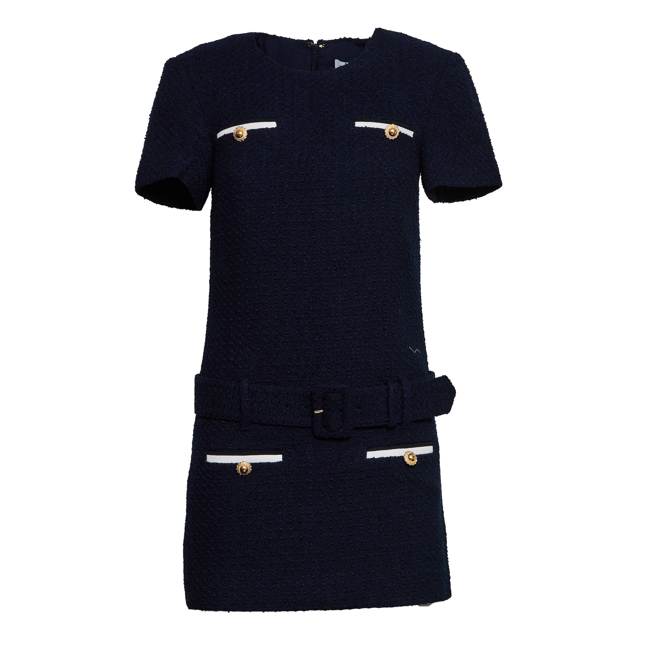 SELF-PORTAIT Fitted Boucle Mini Dress with Belt and Pockets