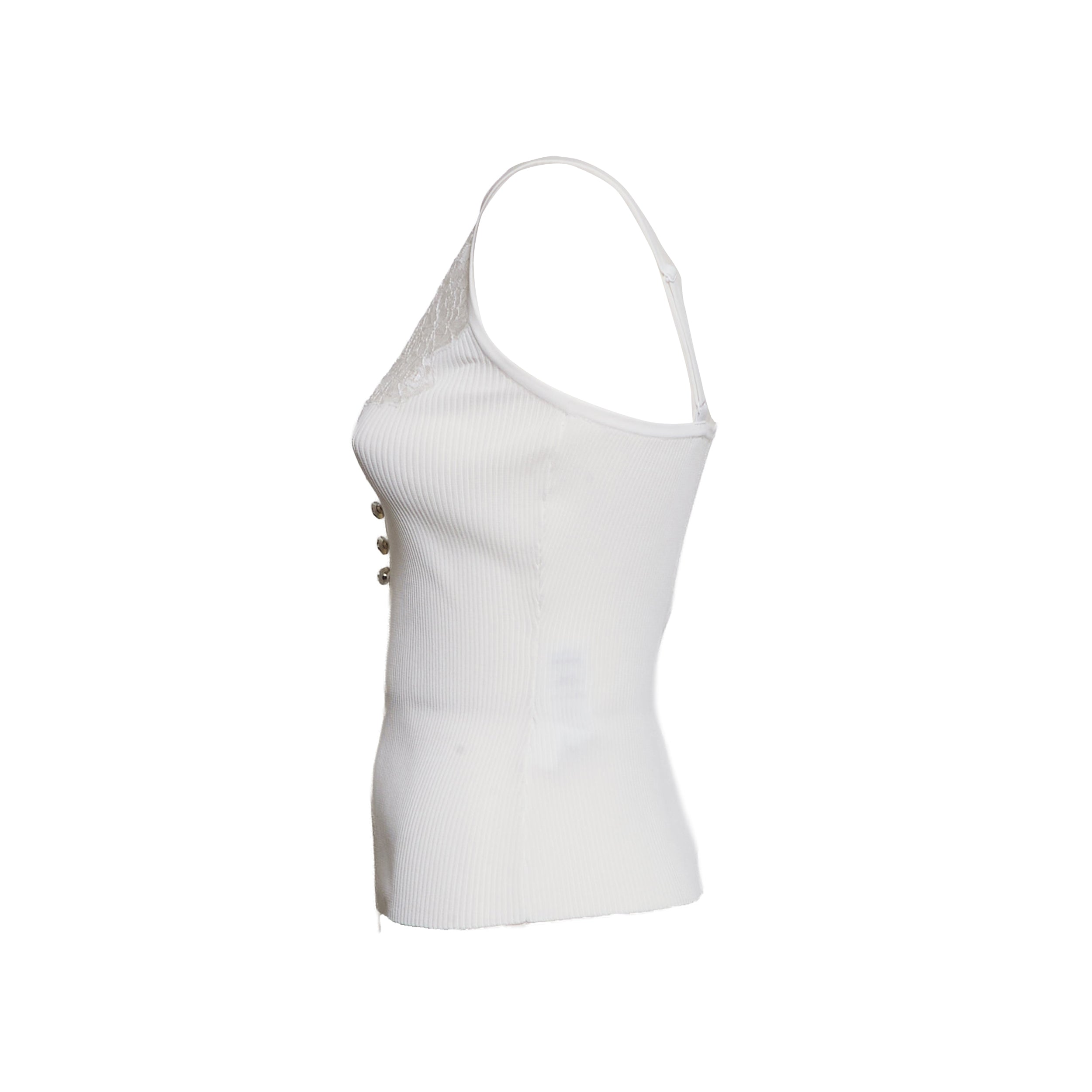 SELF-PORTAIT Delicate Lace Trim Rib Knit Top