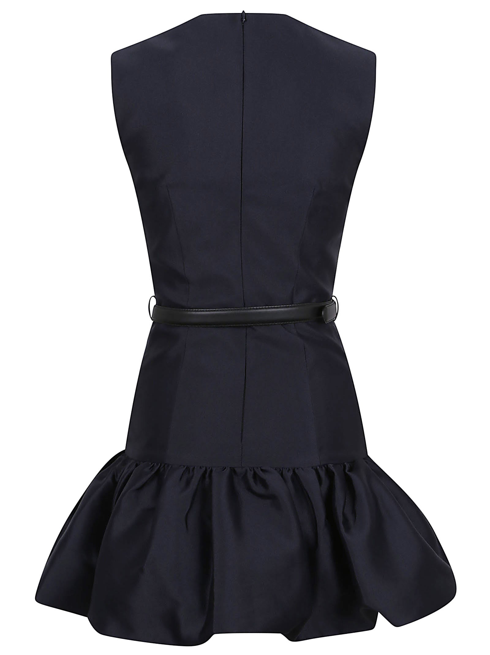 SELF PORTRAIT Taffeta Mini Dress with Puffed Skirt and Belted Waist
