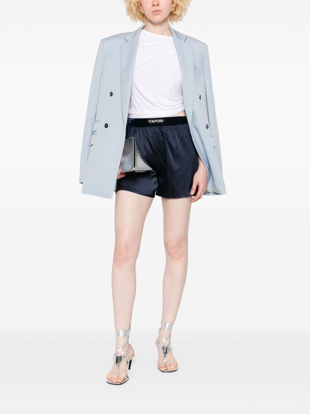 TOM FORD Silk Shorts with Elasticated Logo Waistband