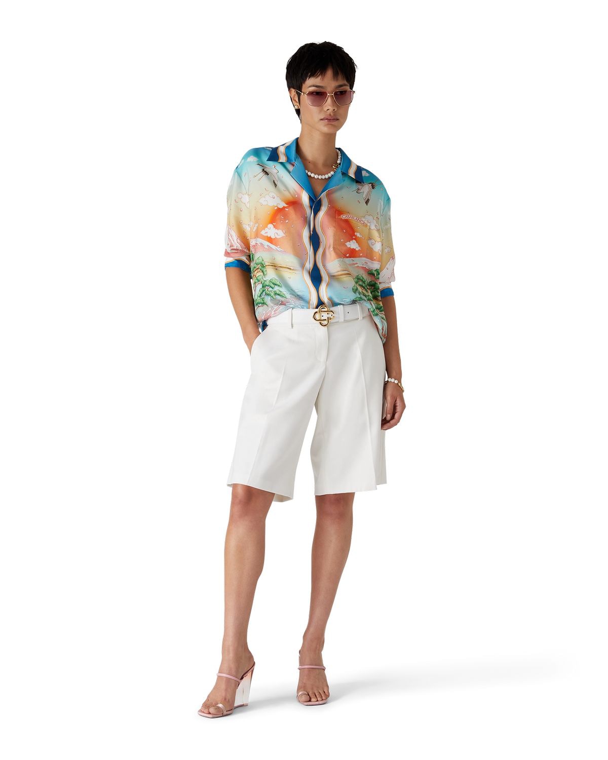 CASABLANCA Cuban Collar Long Sleeve Shirt - Tennis Inspired