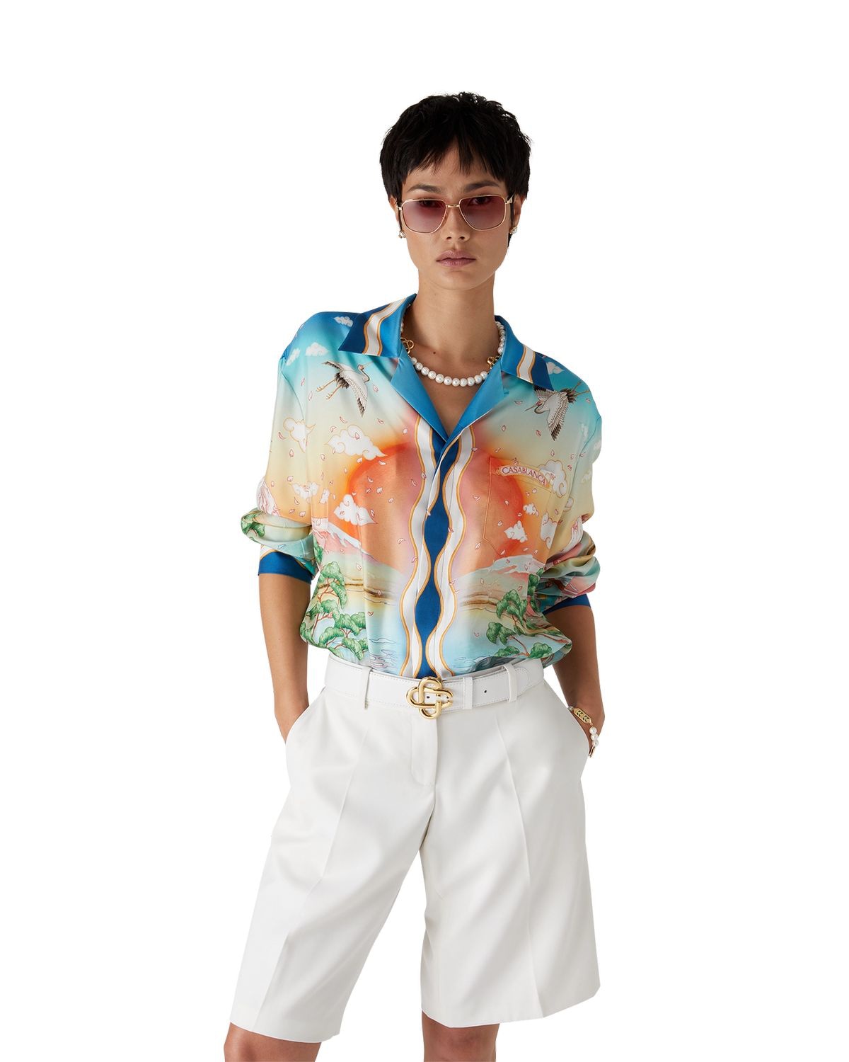 CASABLANCA Cuban Collar Long Sleeve Shirt - Tennis Inspired