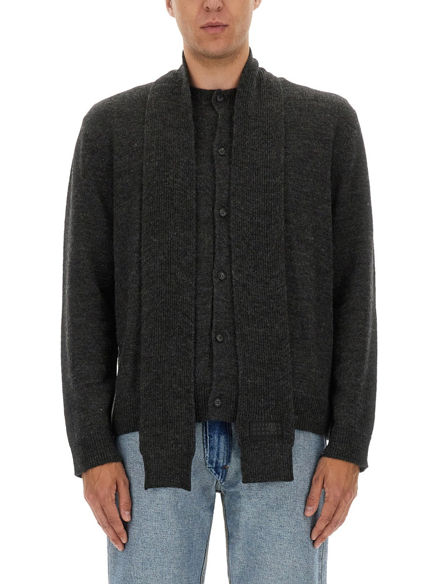 MM6 MAISON MARGIELA Wool-Blend Cardigan with Scarf - FW25