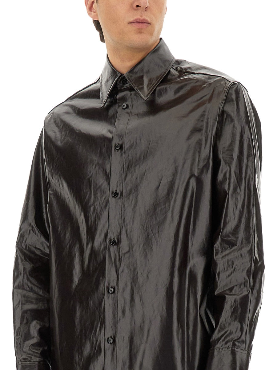 MM6 MAISON MARGIELA Glossy Finish Crinkled Linen Shirt - FW25 Collection