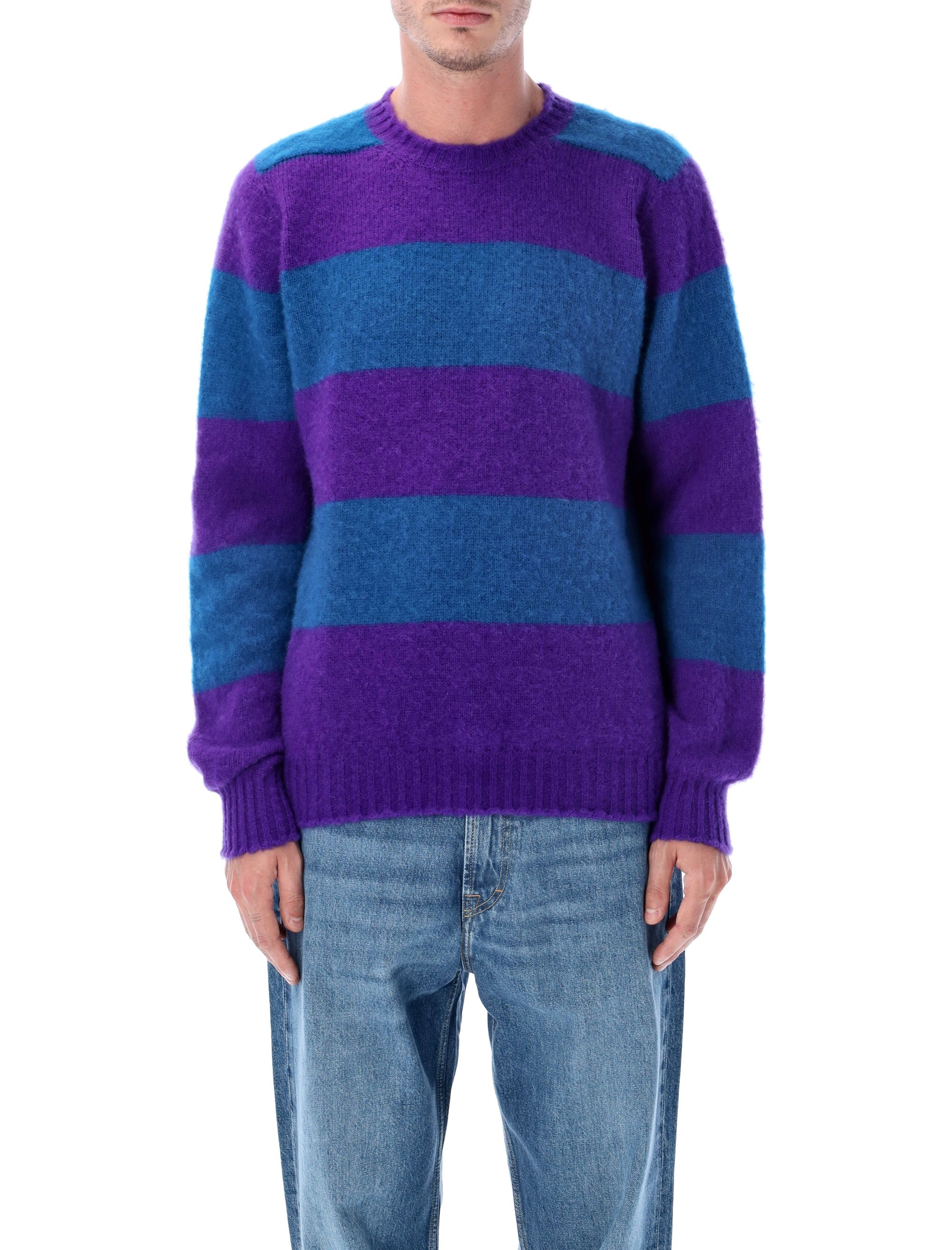 HOWLIN Men's Shaggy Bear Chunky Striped Wool Sweater (Size L)