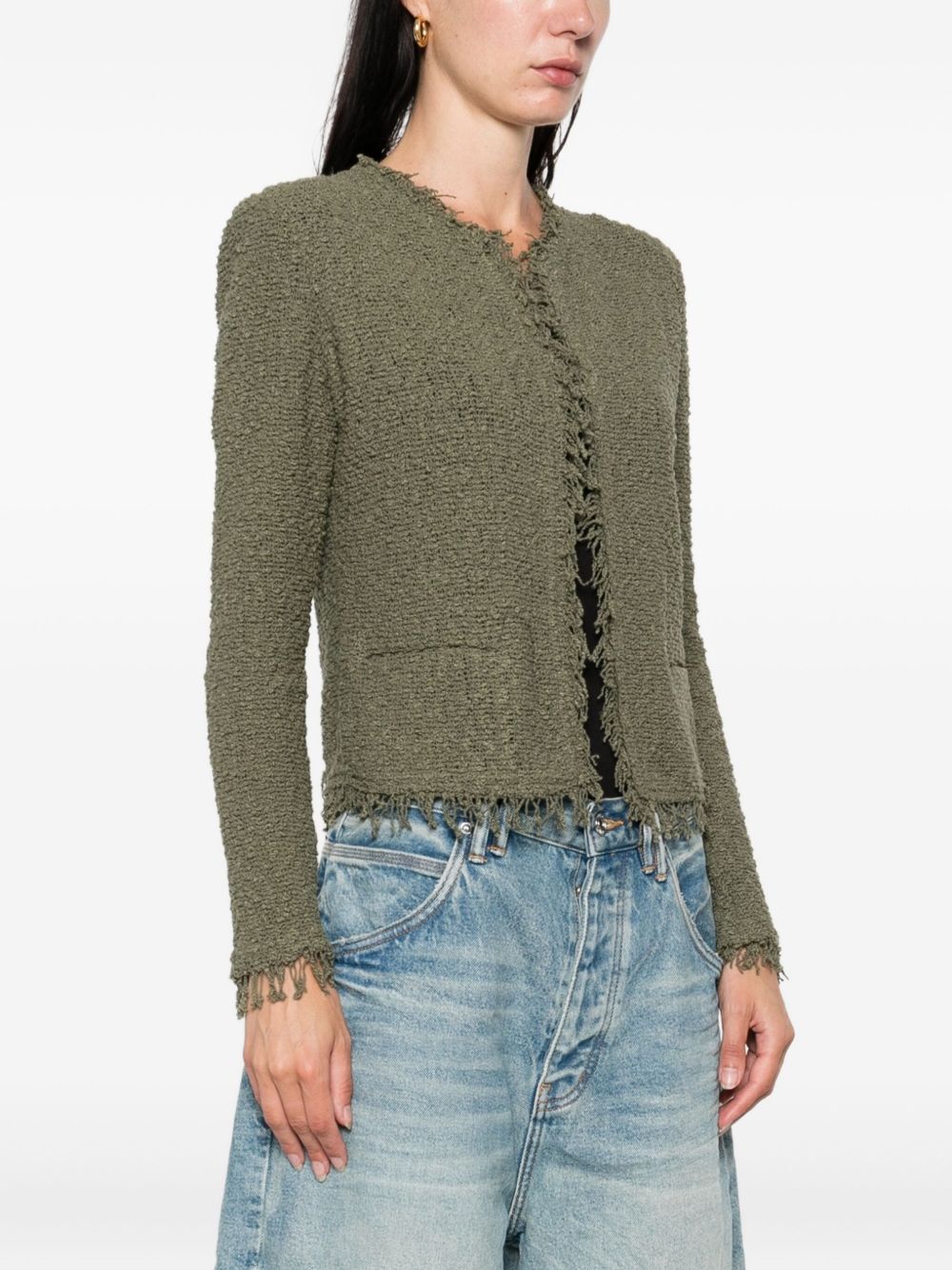 IRO Frayed Edges Tweed Texture Long Sleeve Jacket