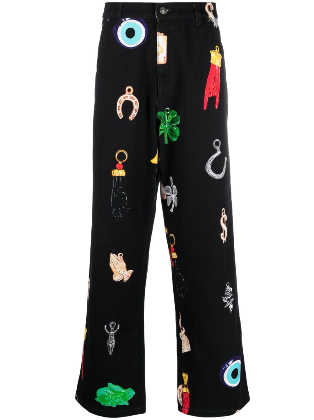 SKY HIGH FARM High-Waisted Graphic-Print Wide Leg Jeans