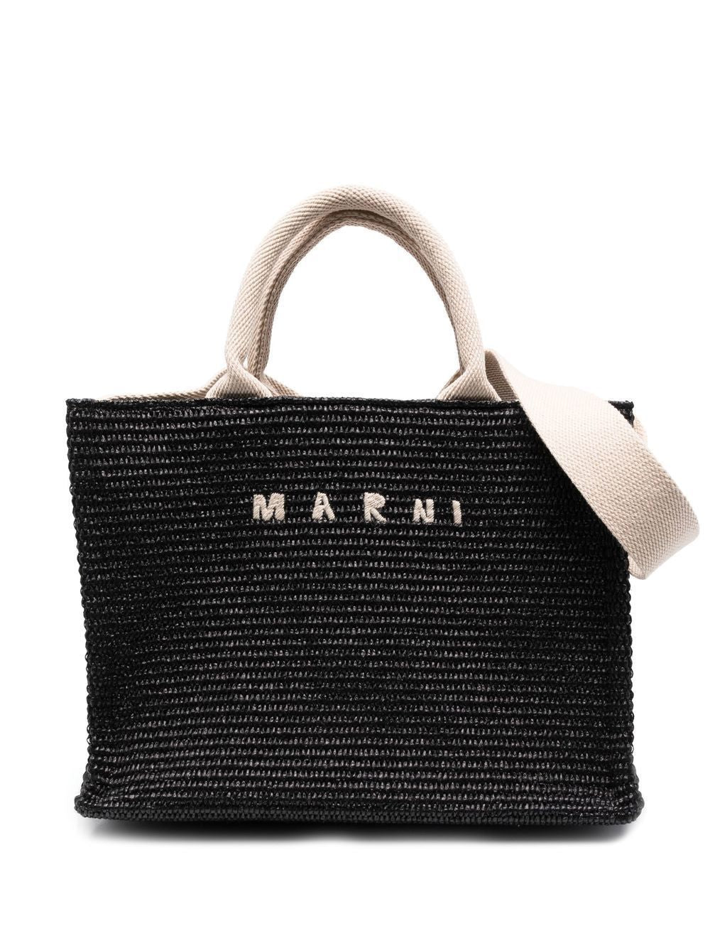 MARNI Mini Raffia-Effect Small Tote Handbag