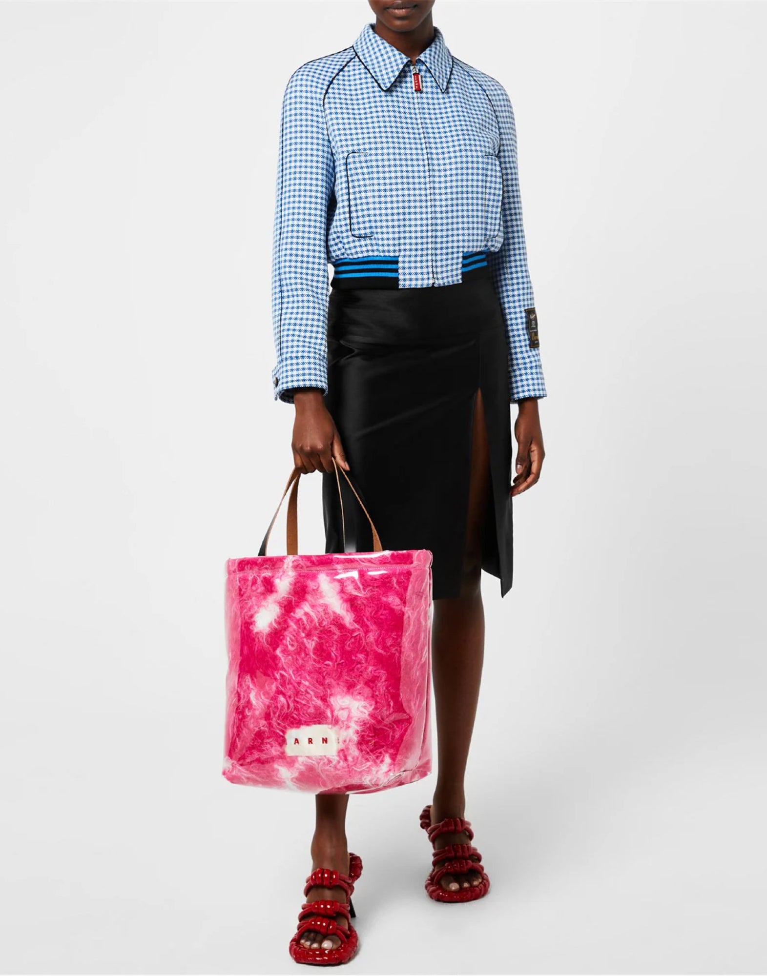 MARNI Logo Patch Covered Shearling Tote Handbag - 45x41x16 CM