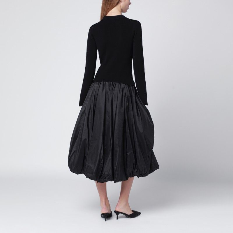 JONATHAN SIMKHAI Voluminous Gathered Midi Dress with Mock Neck and Slit Cuffs