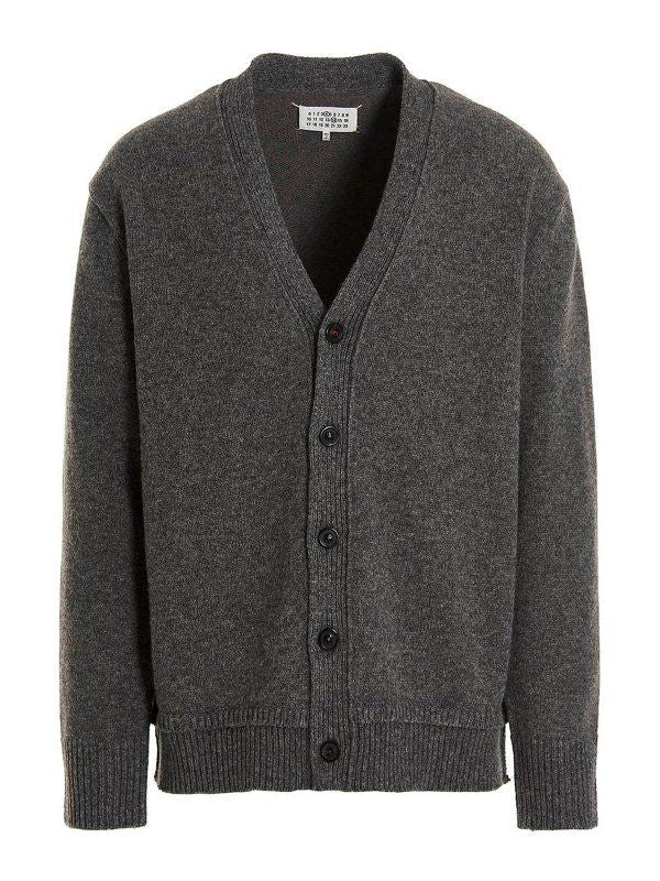 MAISON MARGIELA Wool Cardigan with Brown Leather Inserts
