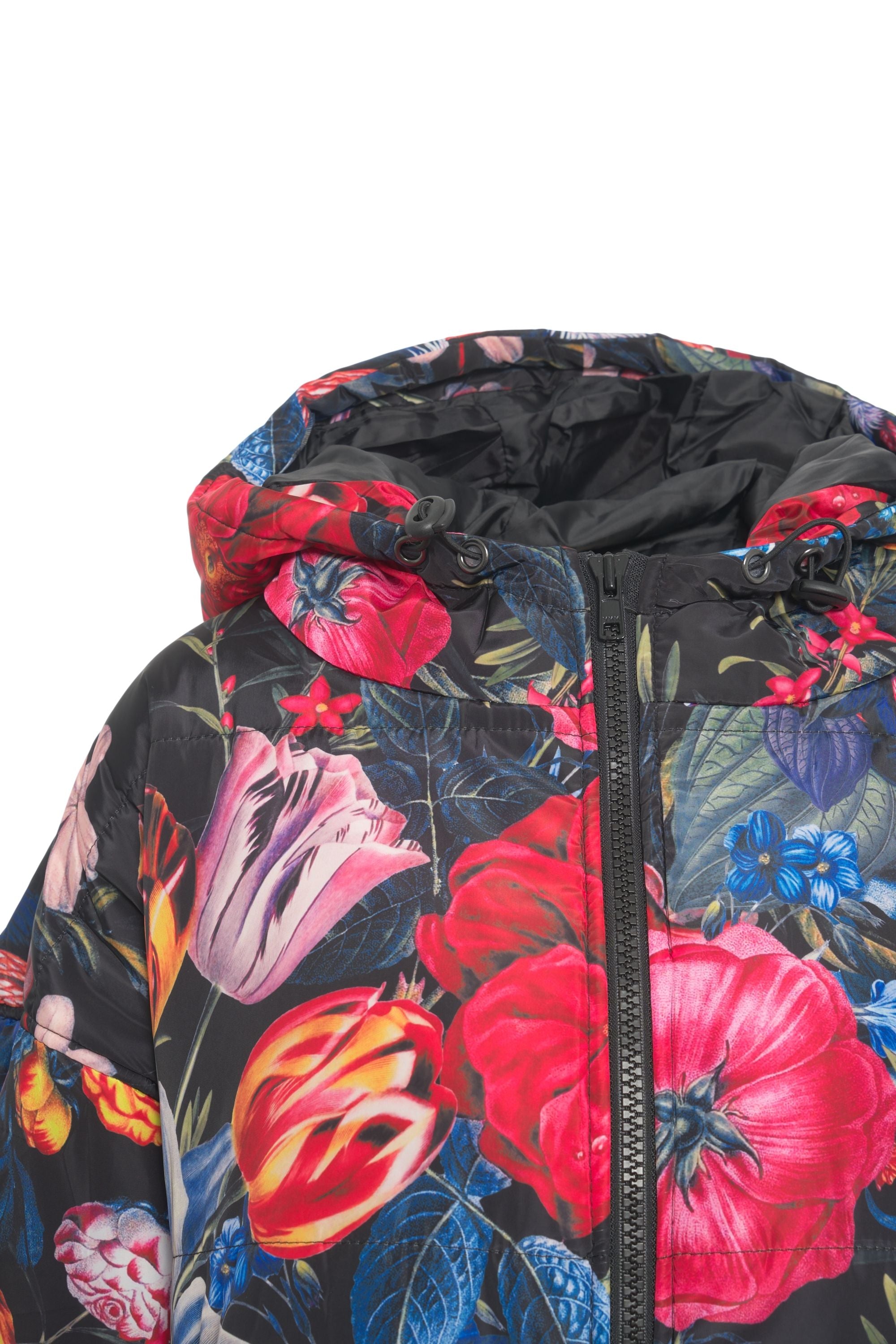 SITTINGSUITS Oversized Quilted Floral Jacket with Hood