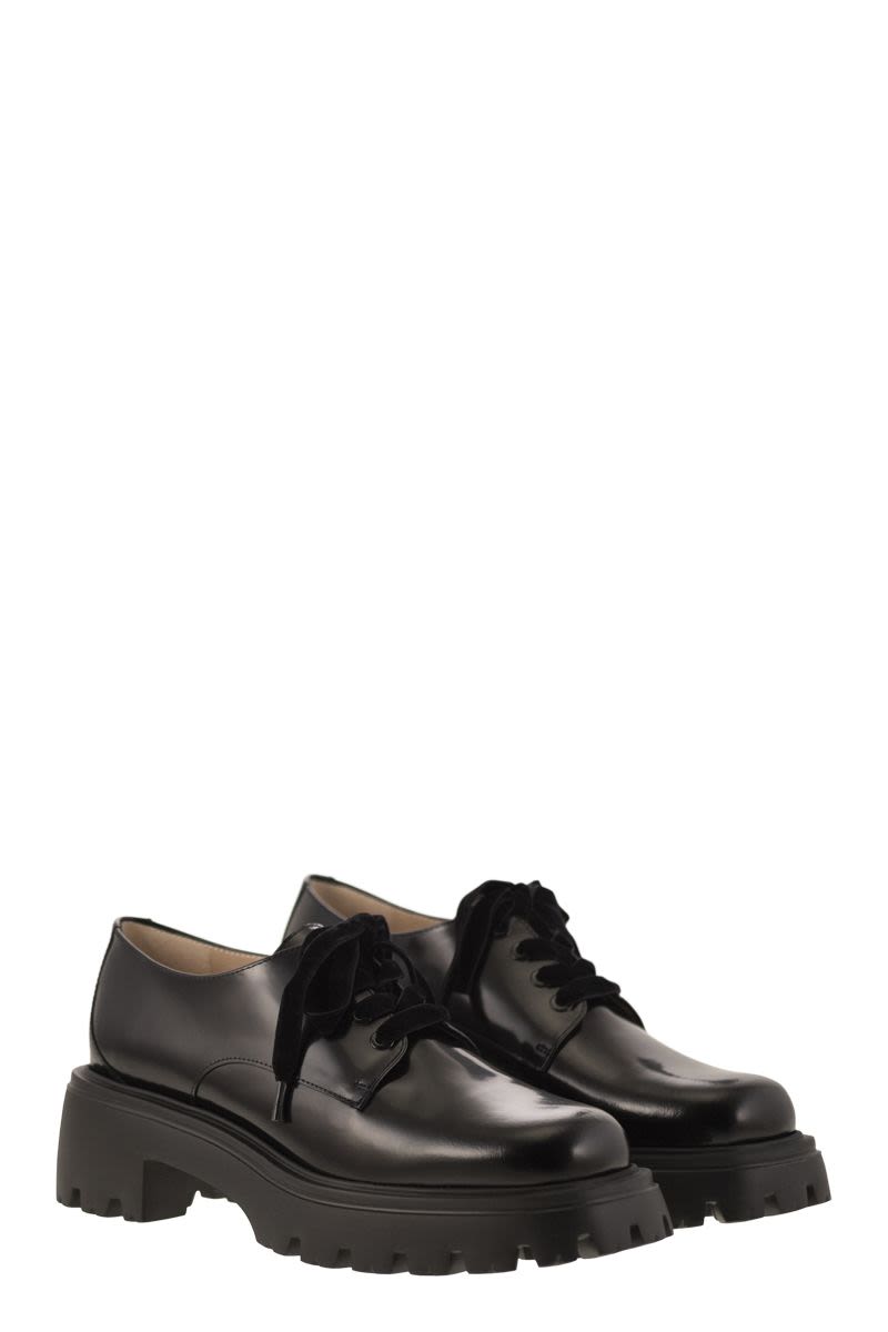 STUART WEITZMAN Derby Dress Shoes with Velvet Lace-Up Front - Heel Height: 5.5 cm