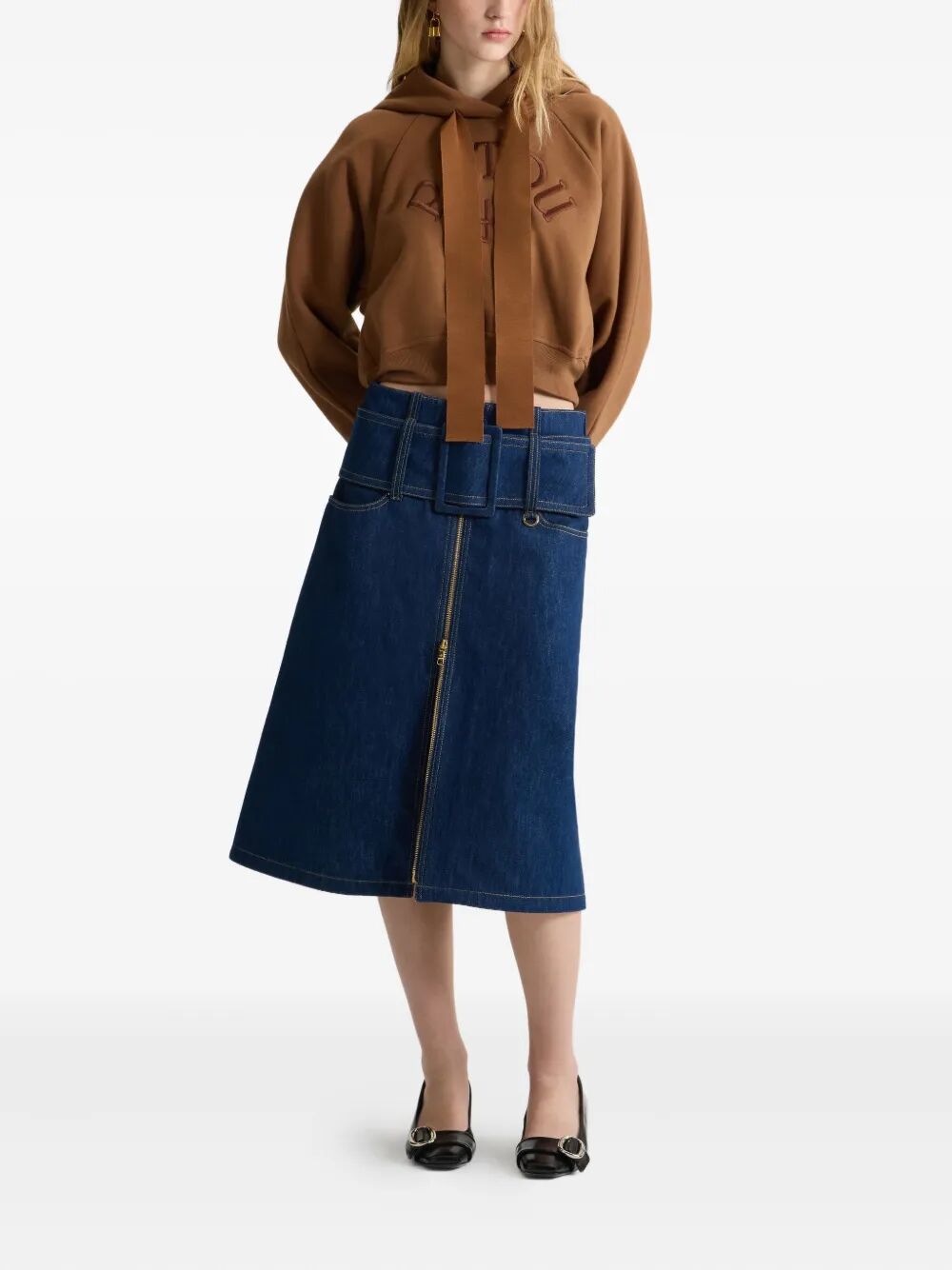 PATOU Zipped Midi Belted Skirt