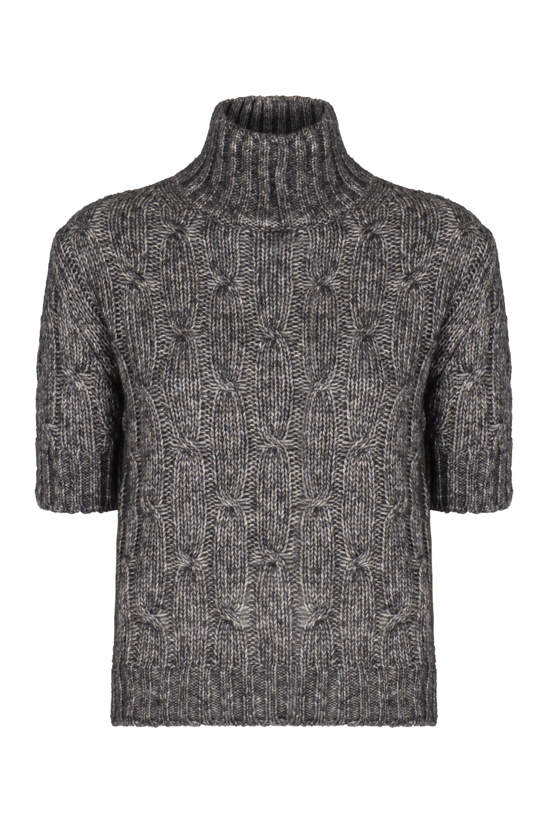 S MAX MARA Short Sleeve Sweater with Ribbed Knit Edges