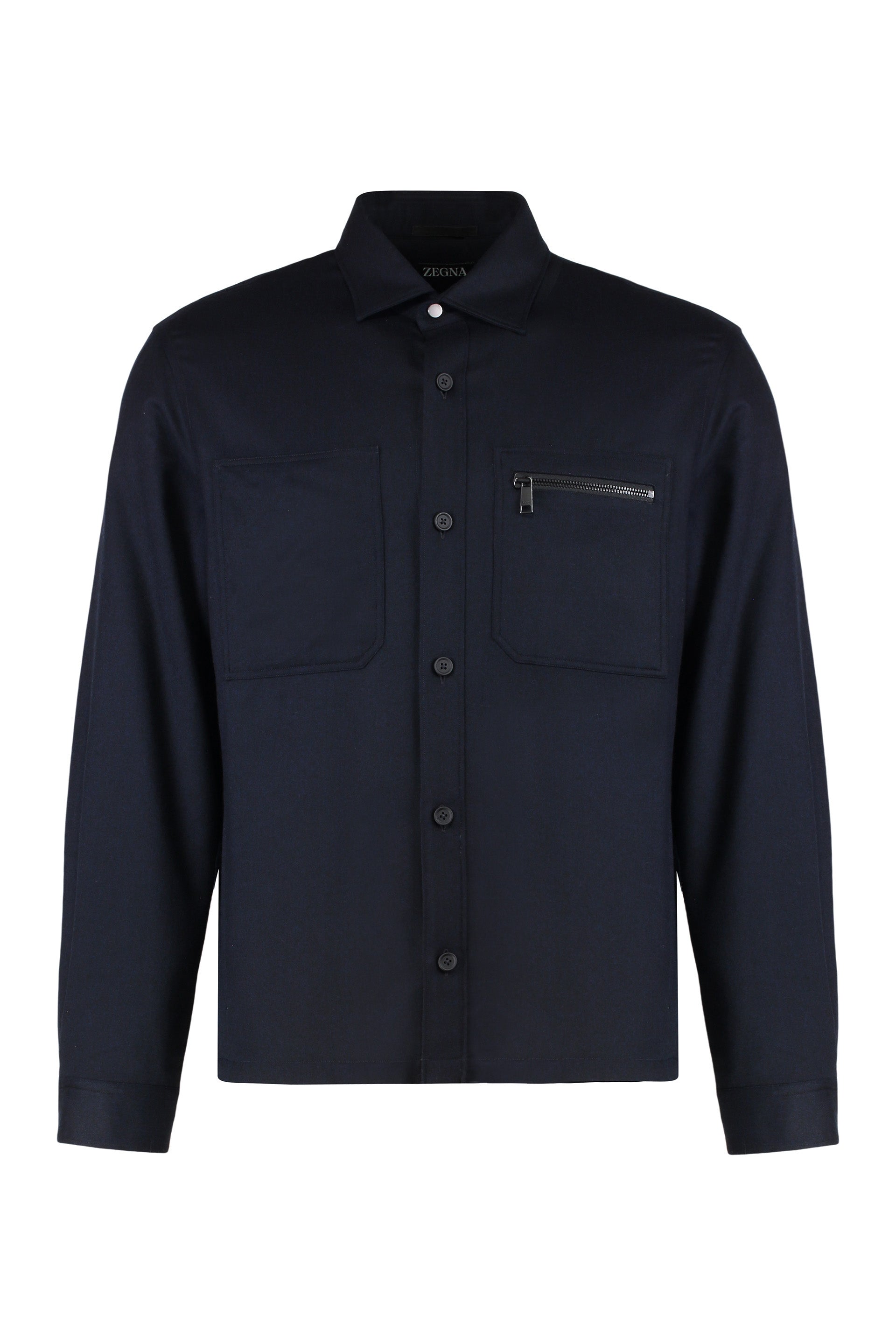 ZEGNA Men's Wool Overshirt with Front and Side Pockets