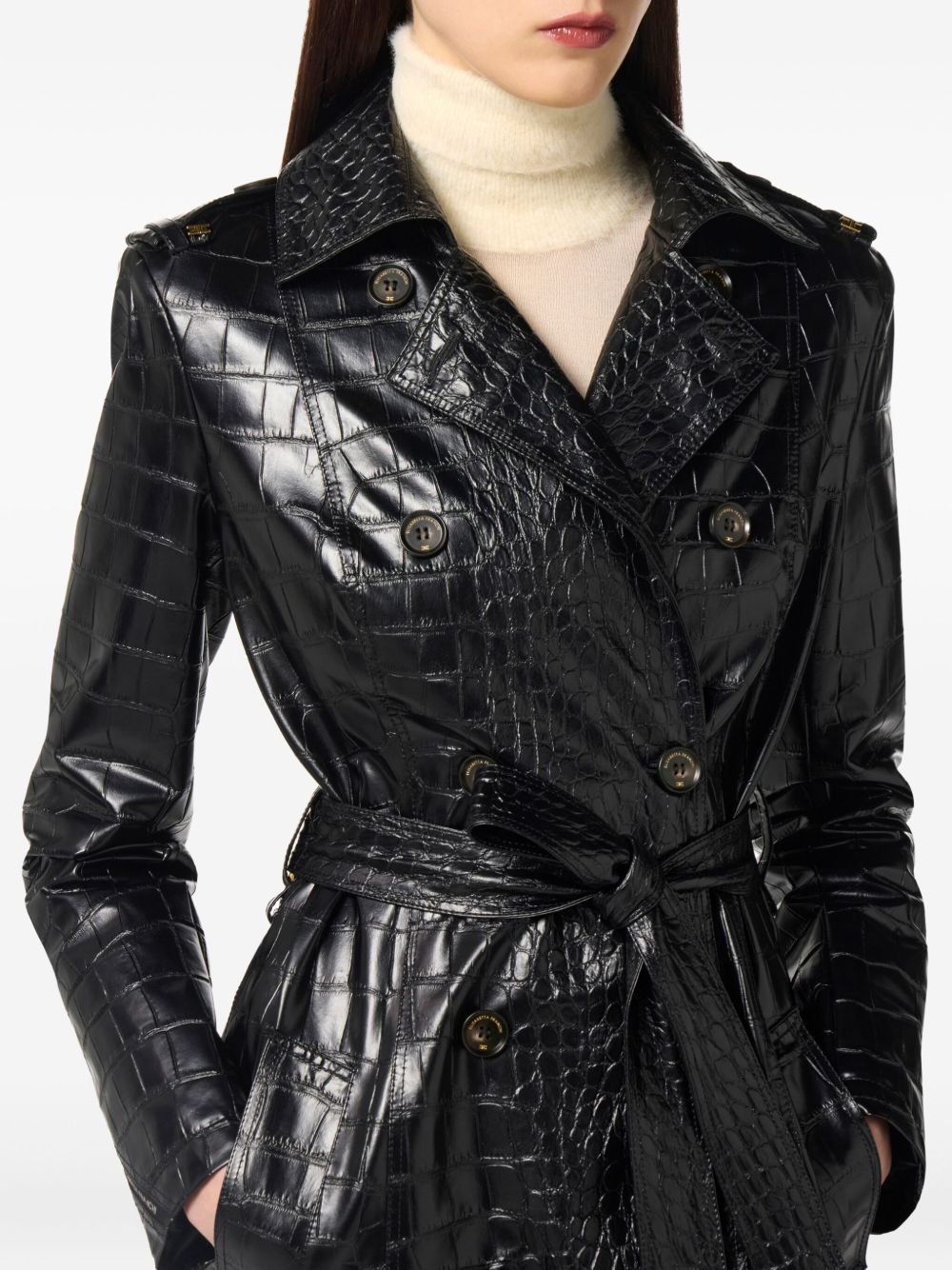 ELISABETTA FRANCHI Long Trench Jacket with Crocodile Effect
