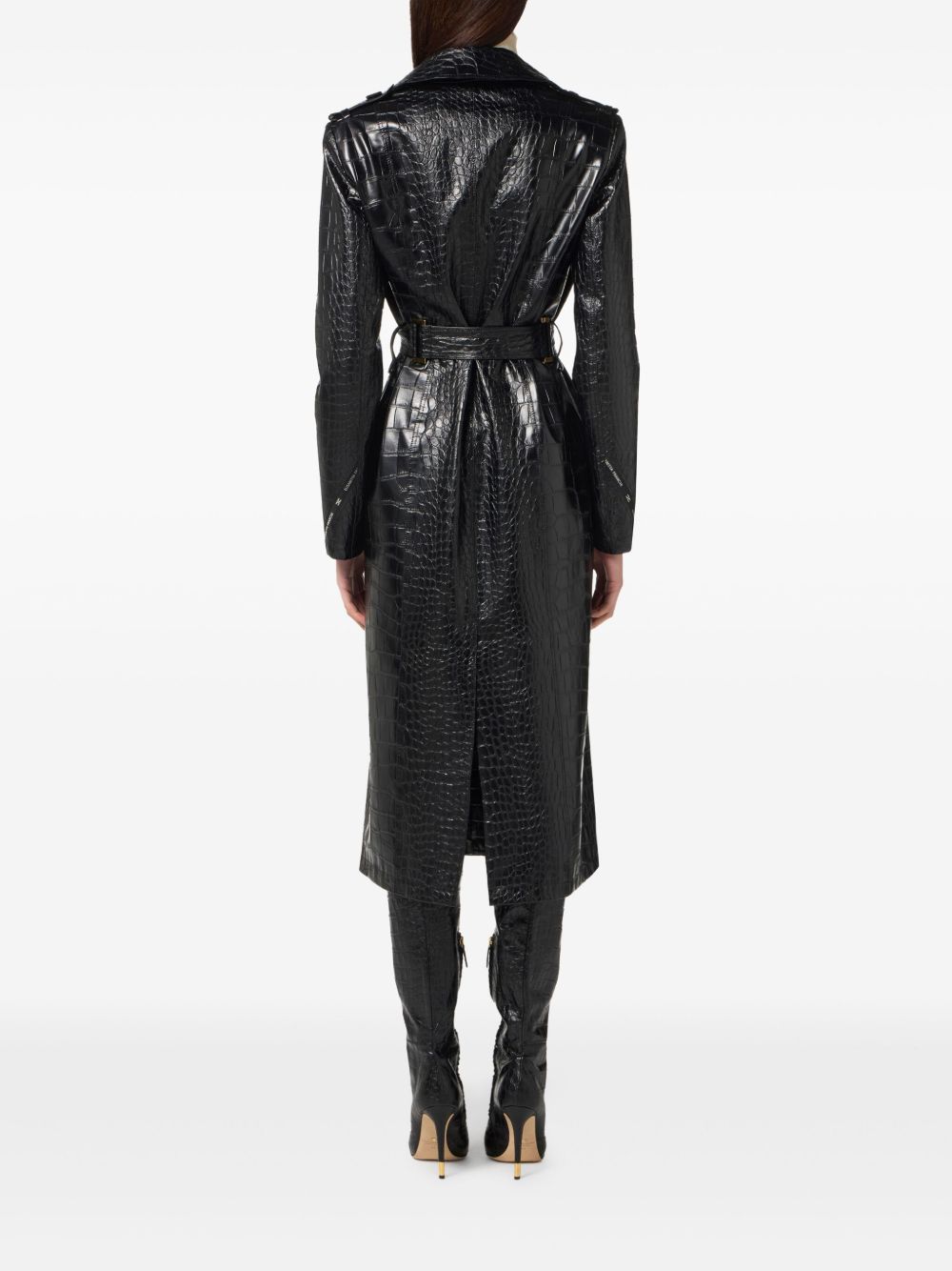 ELISABETTA FRANCHI Long Trench Jacket with Crocodile Effect