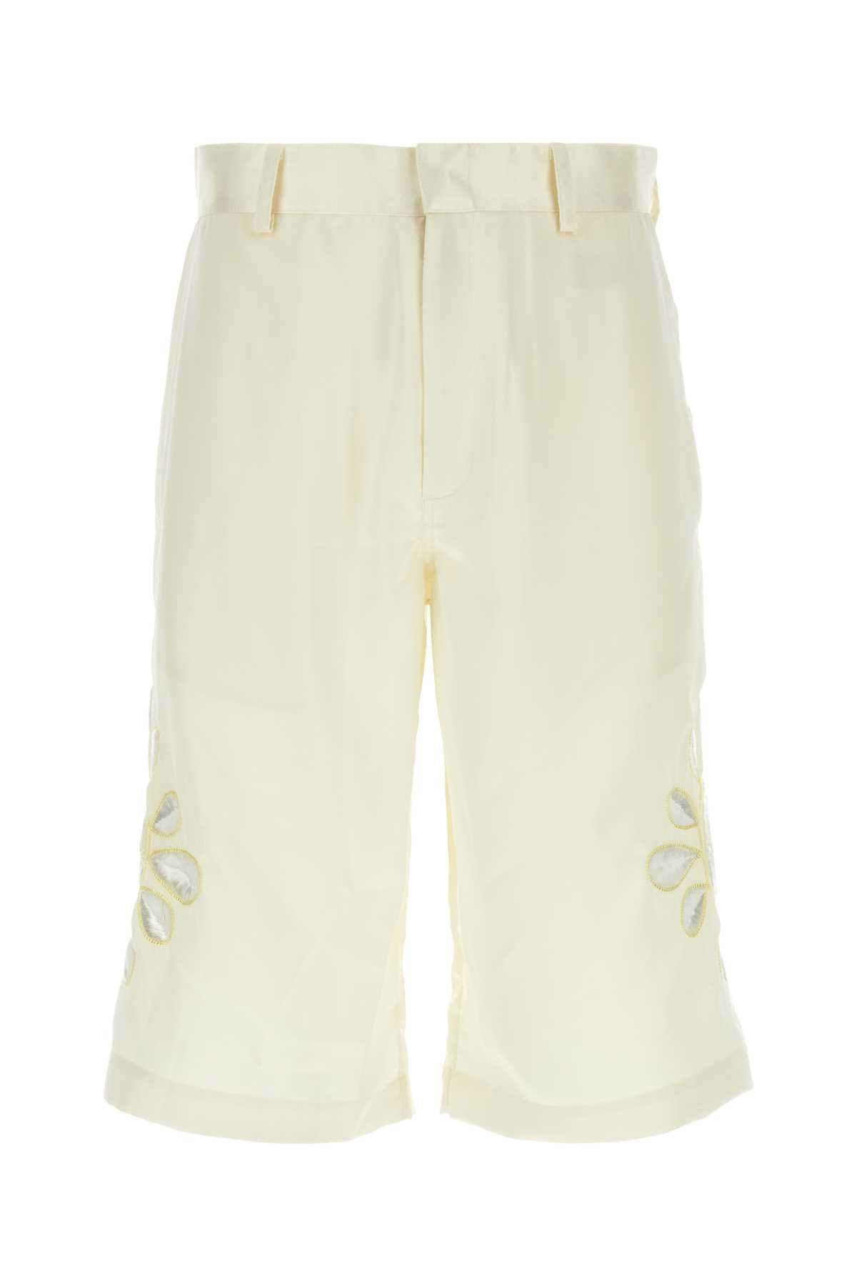 BLUEMARBLE Ivory Satin Mini Bermuda Shorts for Men