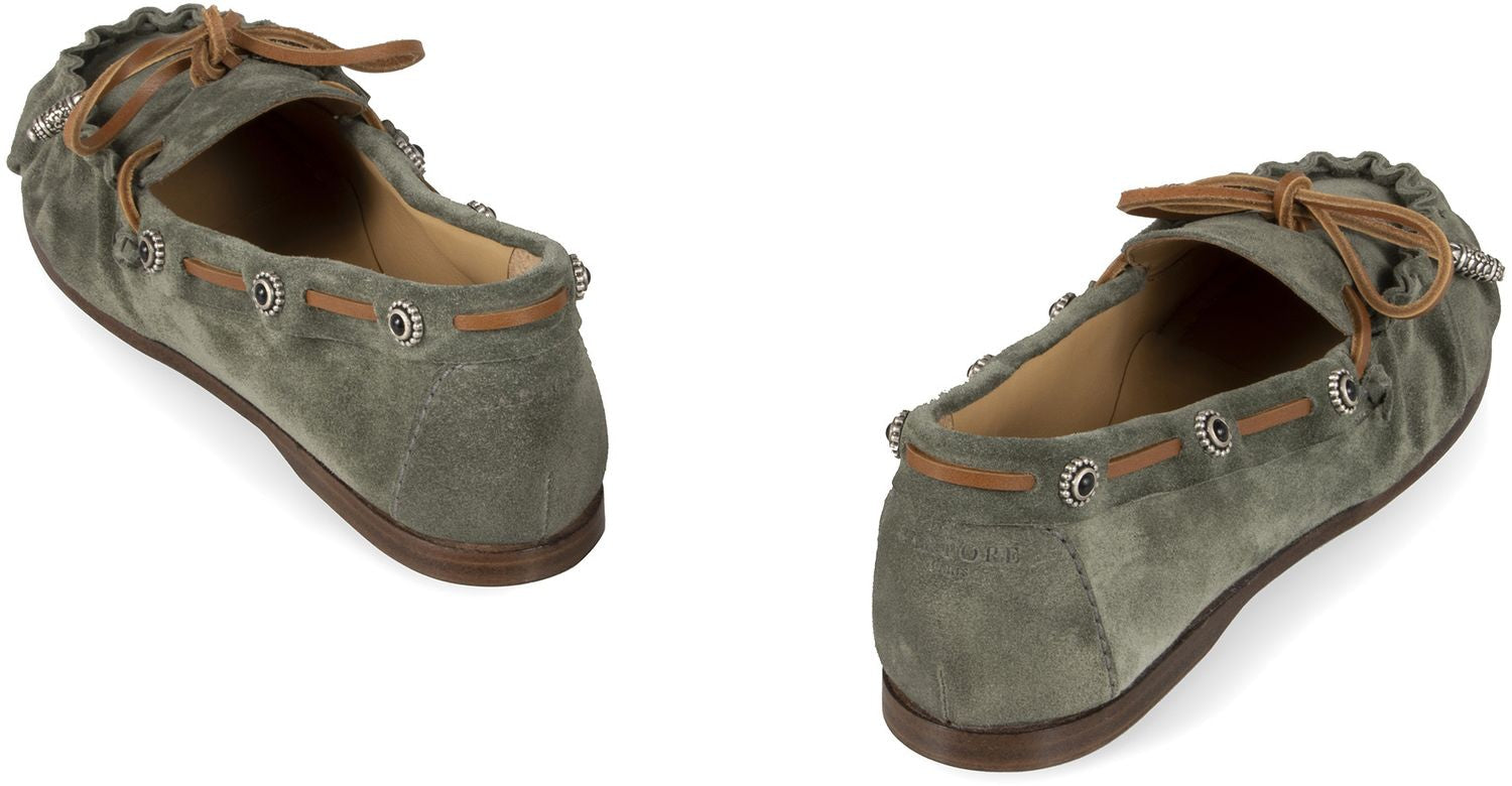 SARTORE Elegant Suede Loafers with Decorative Fringes