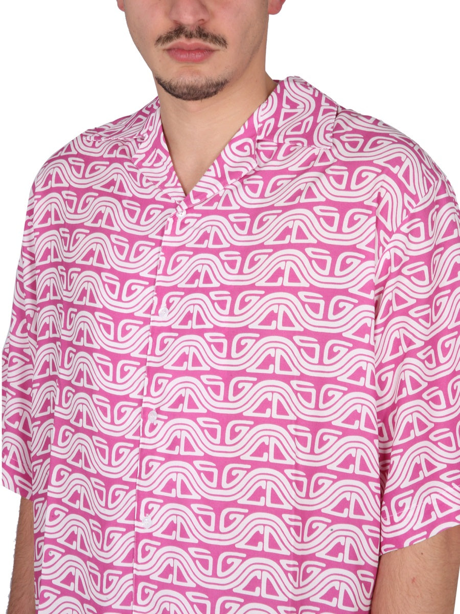 GCDS Monogram Waved Bowling Collar Shirt