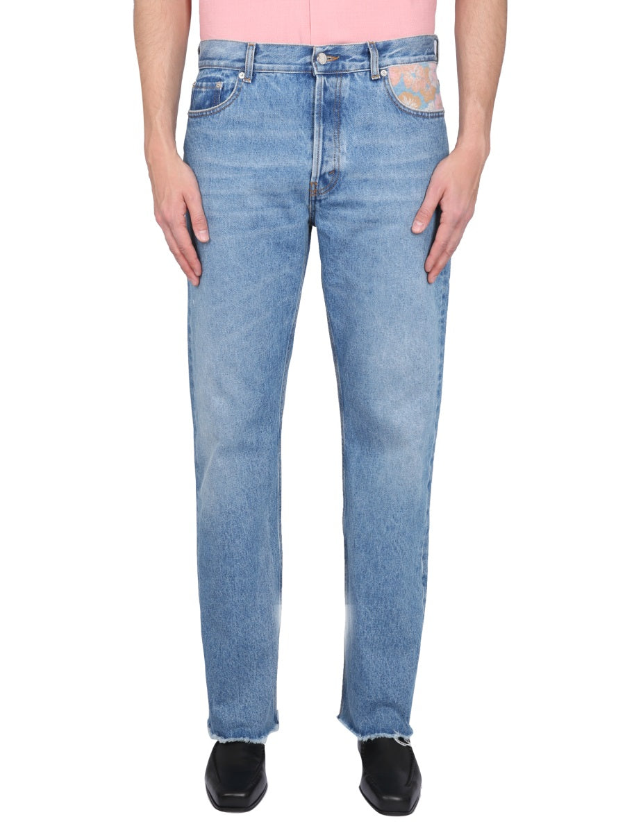SÉFR Floral Button Closure Jeans for Men - Straight Cut