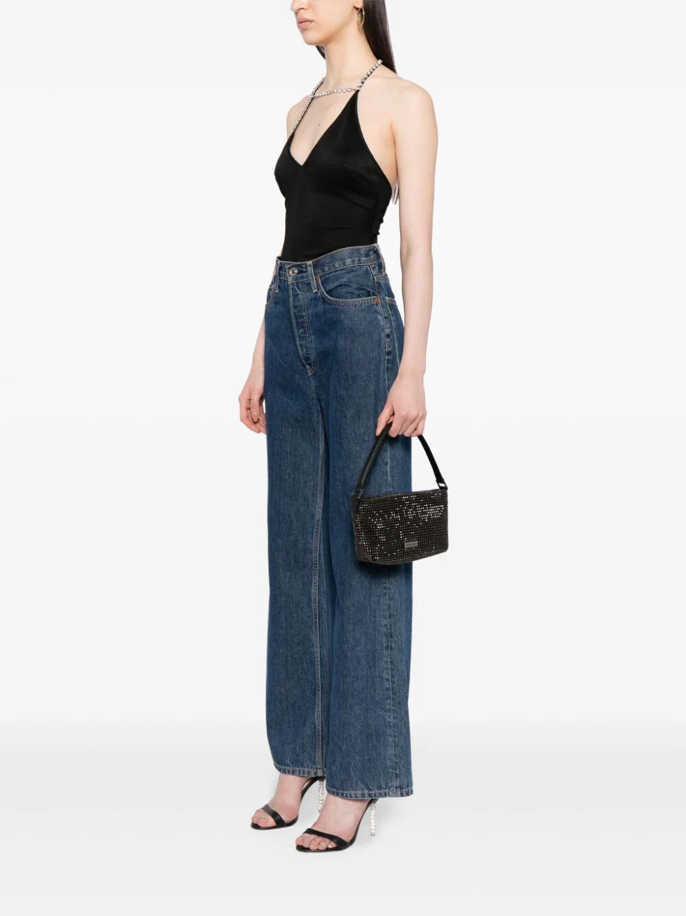 SELF-PORTRAIT Mini Diamante Silver Small Hobo Handbag