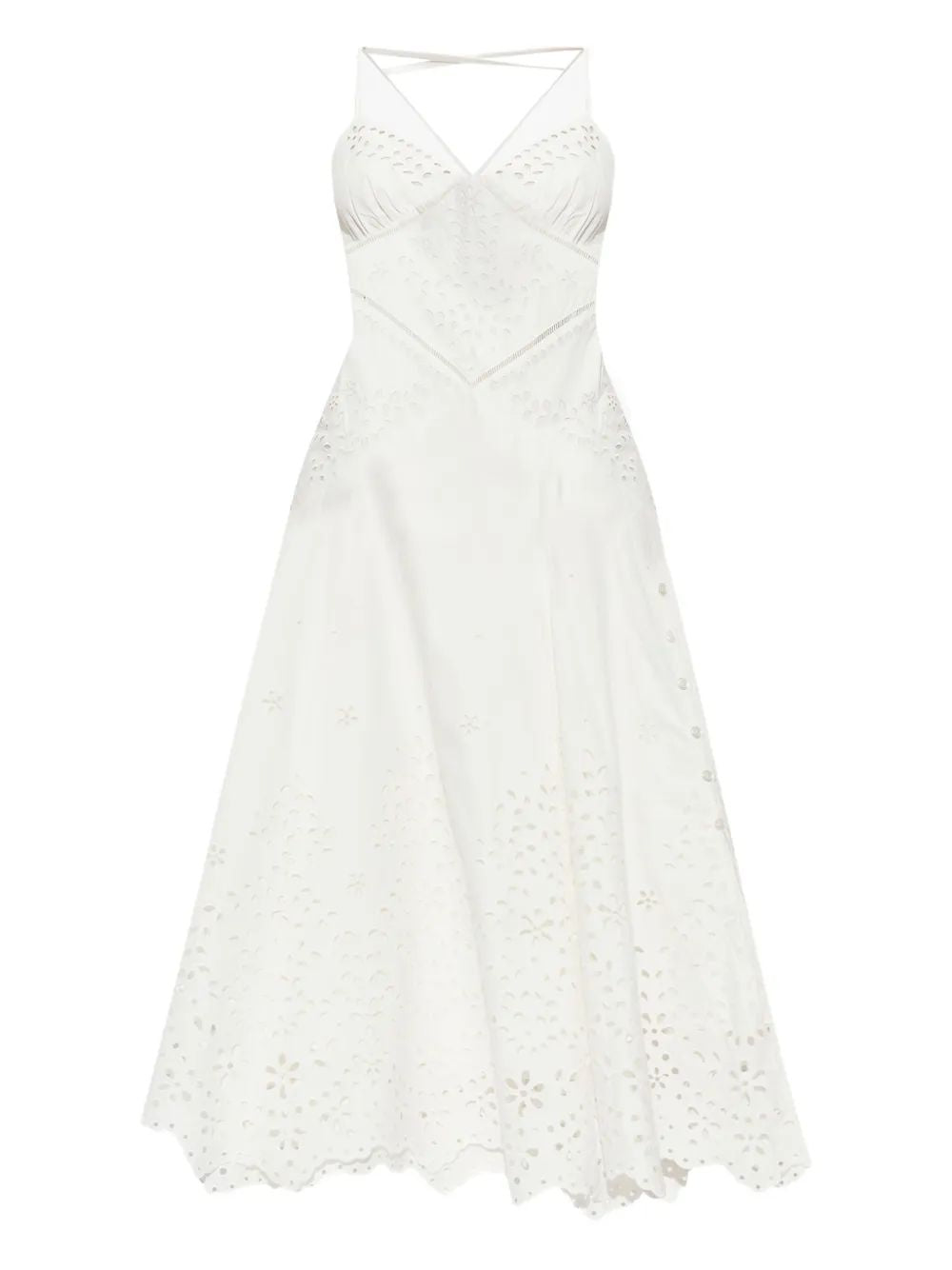 SELF-PORTRAIT Elegant Strap Dress with Leaf Embroidery