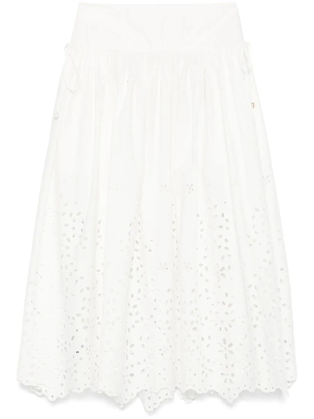 SELF-PORTRAIT Embroidered Midi Skirt with Leaf Details