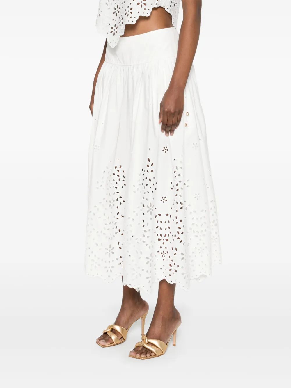 SELF-PORTRAIT Embroidered Midi Skirt with Leaf Details