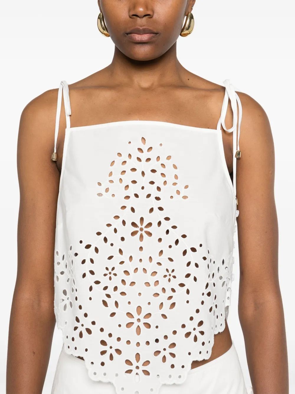 SELF-PORTRAIT Leaf Embroidered Strap Top