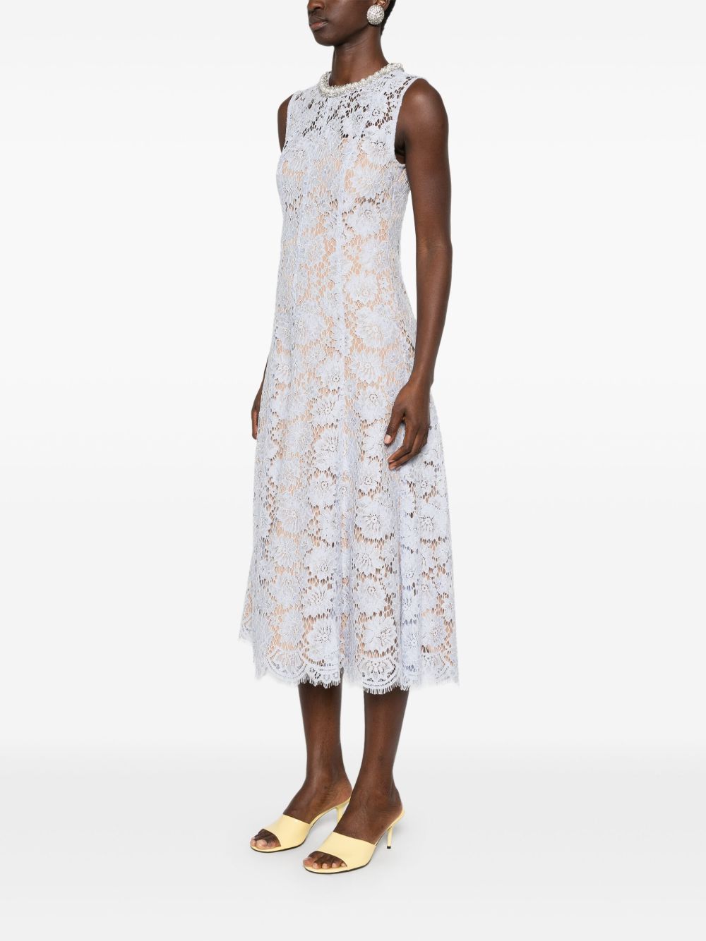 SELF-PORTRAIT Fine Lace Pearl Midi Dress