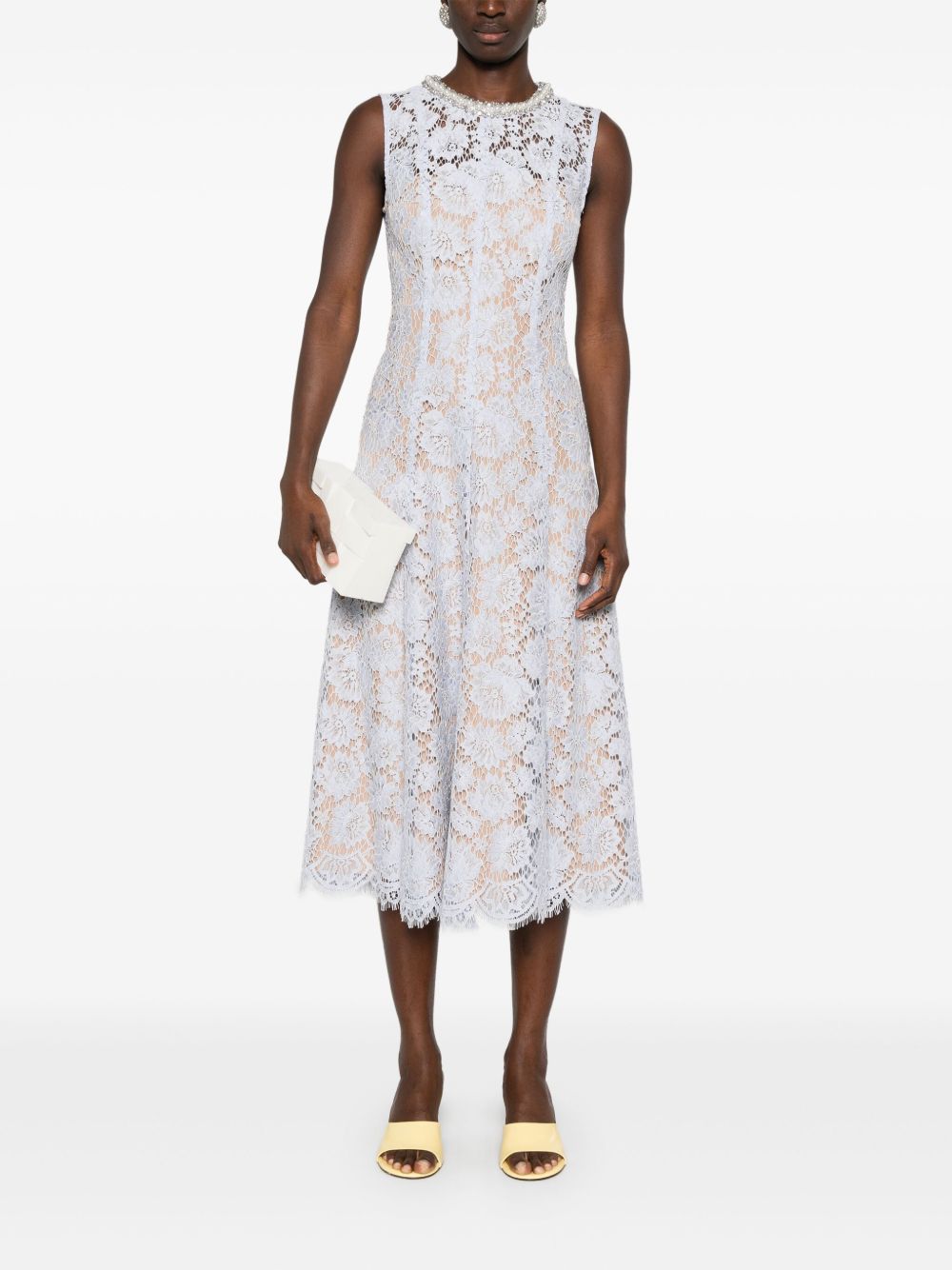SELF-PORTRAIT Fine Lace Pearl Midi Dress