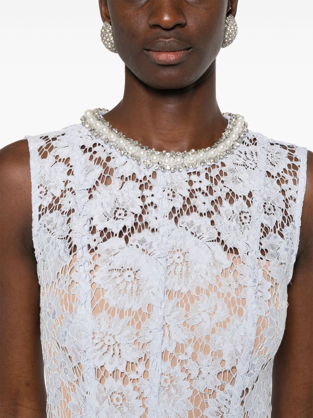 SELF-PORTRAIT Fine Lace Pearl Midi Dress