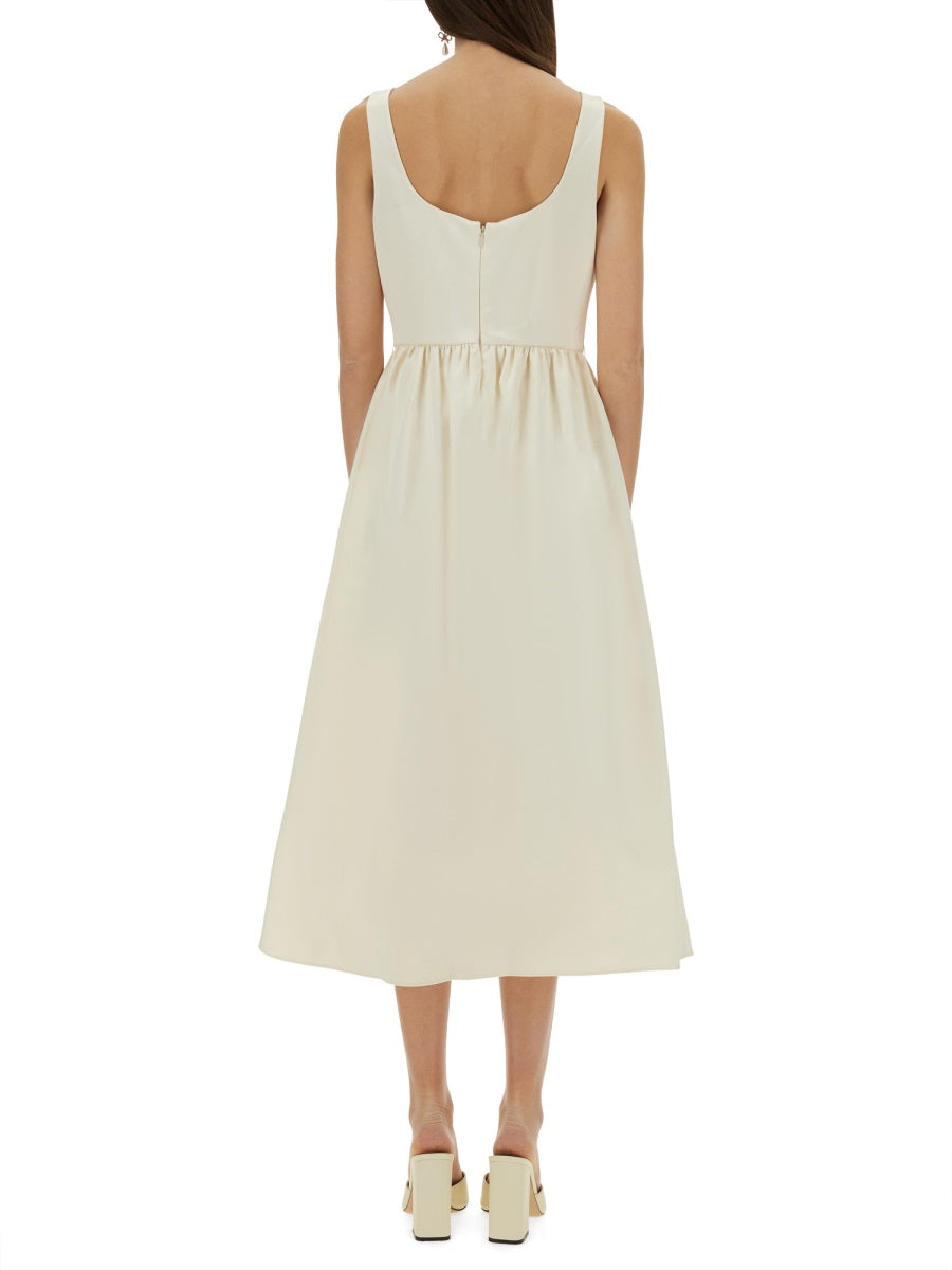 SELF-PORTRAIT Floral Appliqué Satin Midi Dress