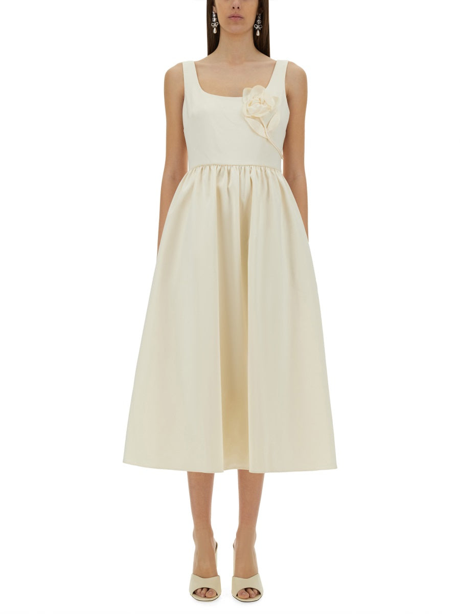 SELF-PORTRAIT Floral Appliqué Satin Midi Dress