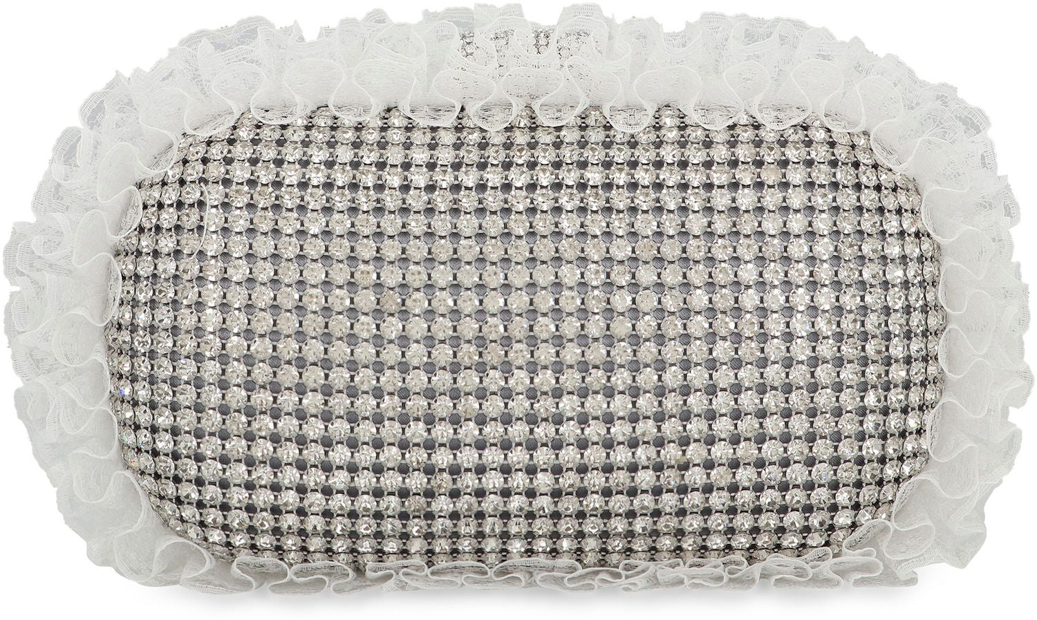 SELF-PORTRAIT Ruffled Rhinestone Mini Clutch with Chain Strap