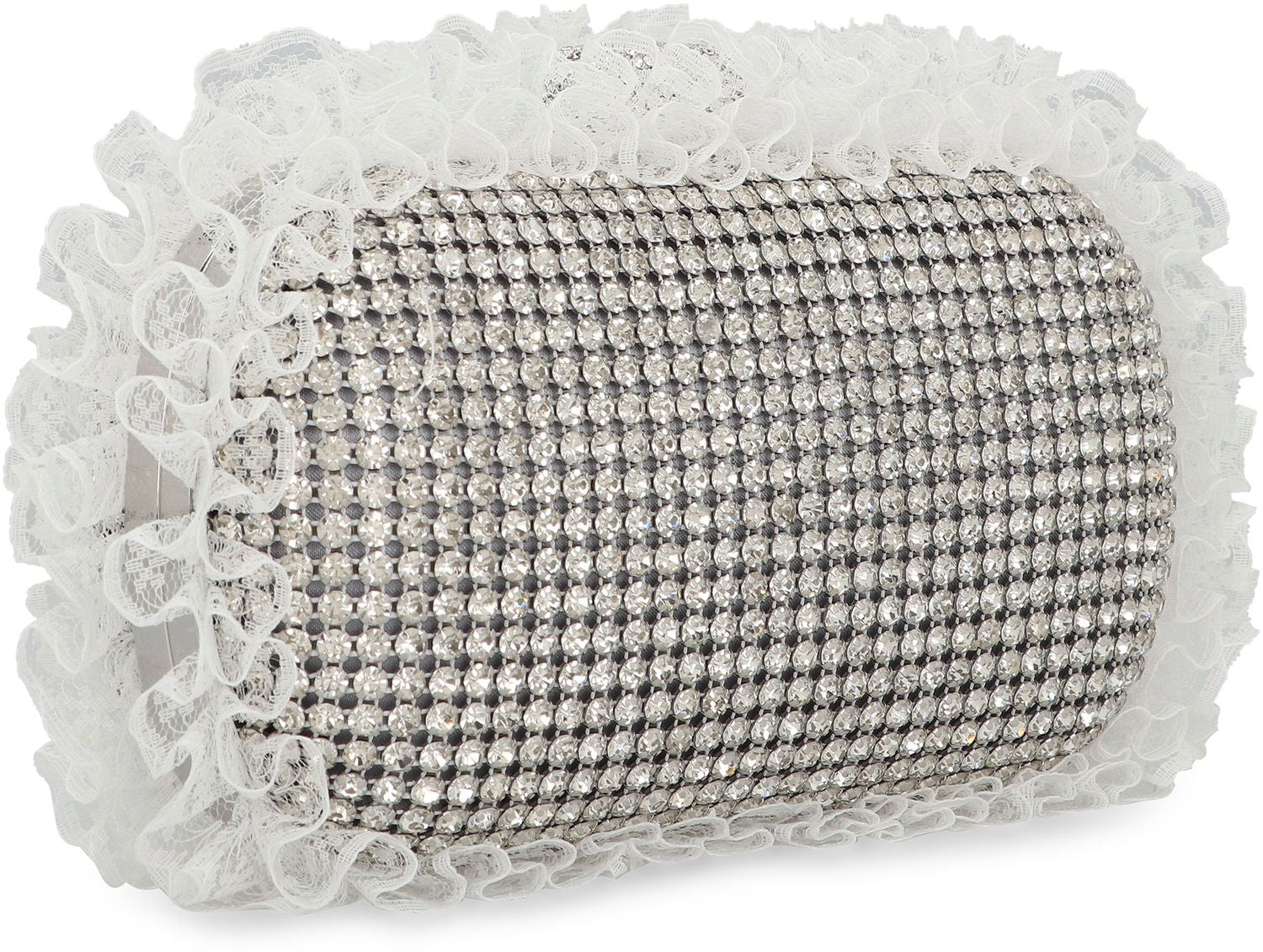 SELF-PORTRAIT Ruffled Rhinestone Mini Clutch with Chain Strap