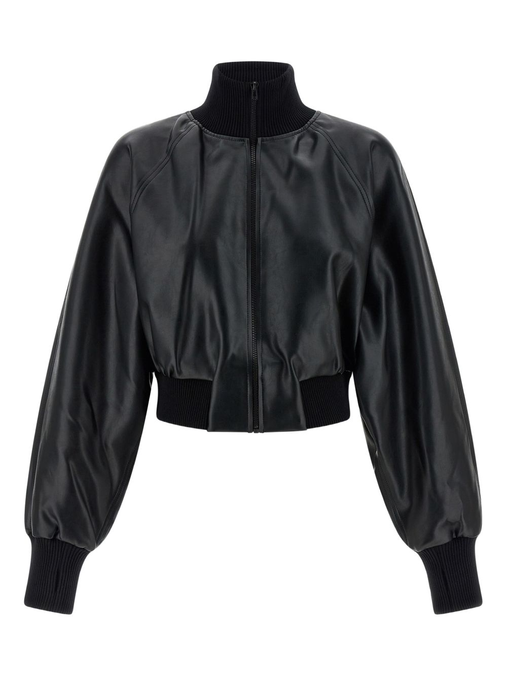 NORMA KAMALI Ribbed-Knit High Neck Leather-Effect Jacket