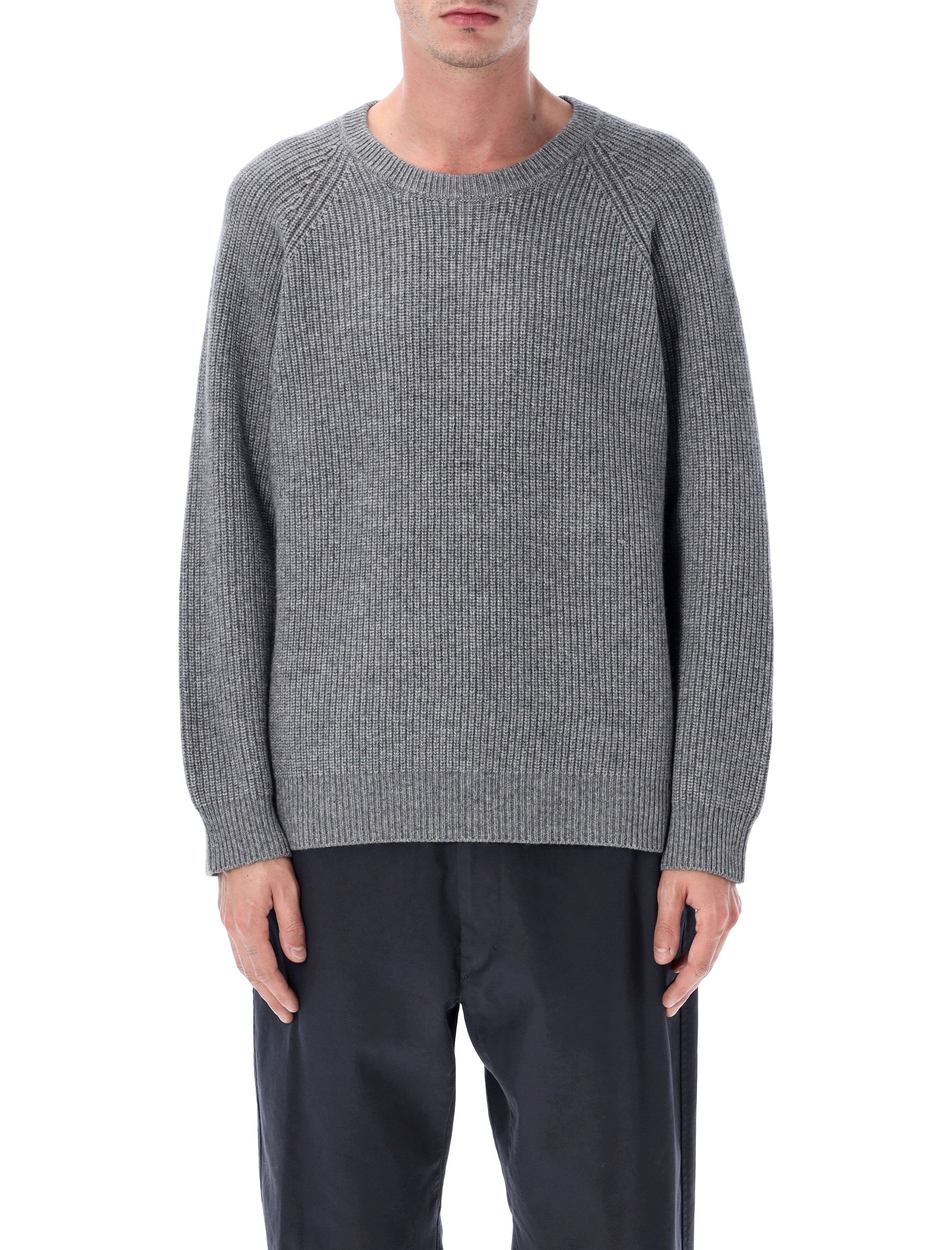 CORRIDOR Men's Wool Cashmere Blend Ribbed Crewneck Sweater - Size L