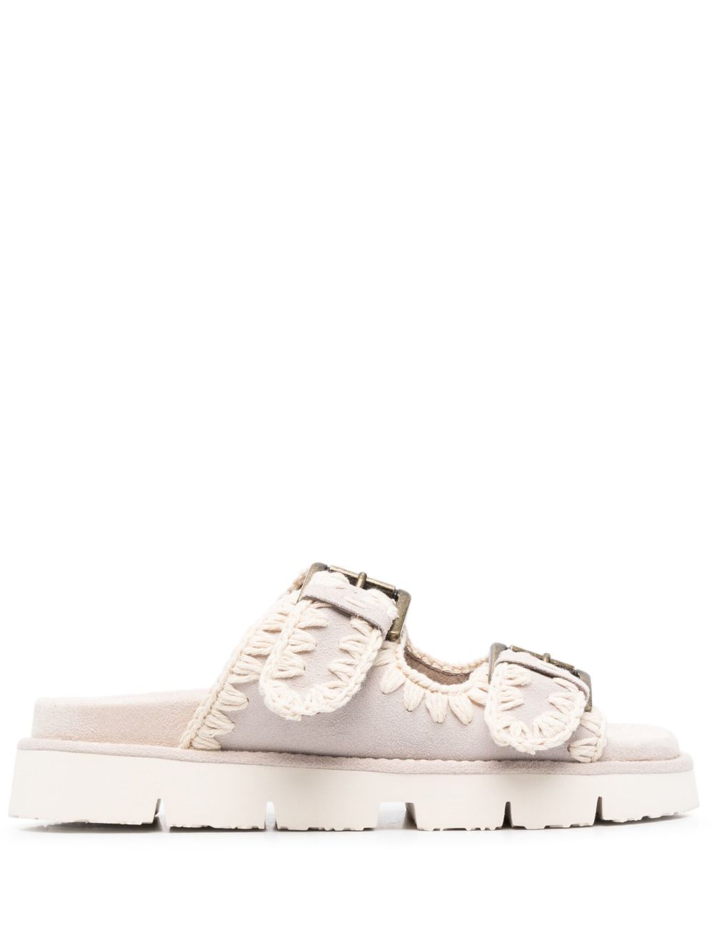 MOU Leather Crochet Knit Sandals for Women