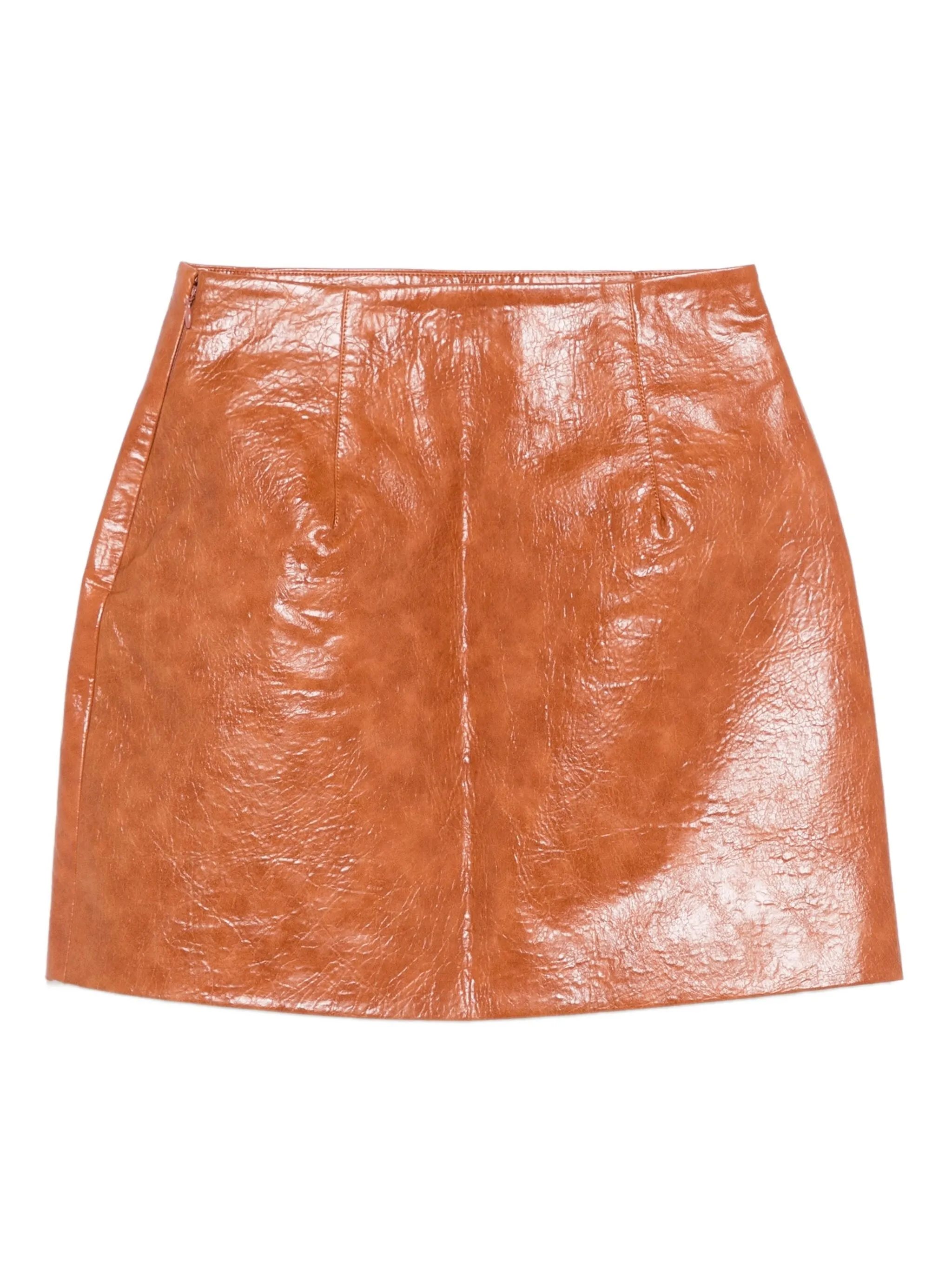 THE ANDAMANE Embellished Faux Leather Mini Skirt with Side Slit