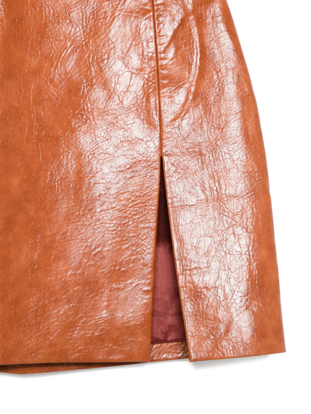 THE ANDAMANE Embellished Faux Leather Mini Skirt with Side Slit