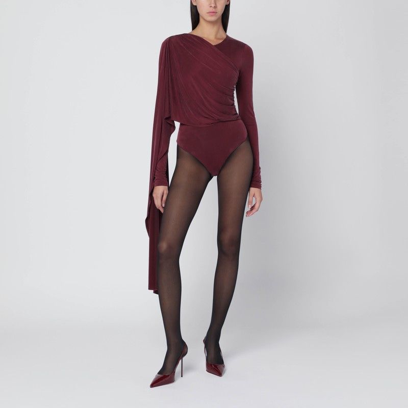 THE ANDAMANE Fitted Long Sleeve Bodysuit with Draped Design and Side Cape